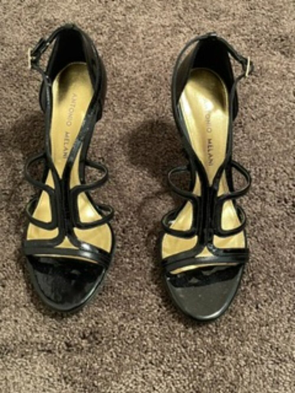 Never Worn Antonio Melani Black Patent Leather Strappy Stiletto Heels